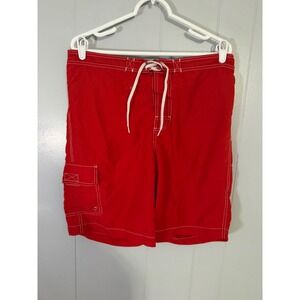 Merona Board Shorts Mens Size M 32-34 Red Cargo‎ Pocket Swim Trunks